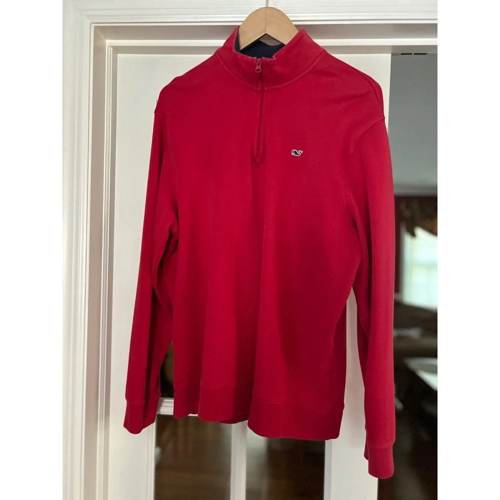 Mens Vineyard Vines 1/4 Zip pullover Red & Navy Large Pima Cotton